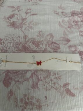 No Boundaries Gold Butterfly Necklace with Red Accent